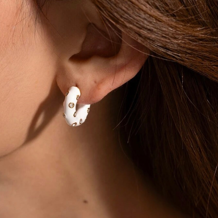 White Mini Diamond Hoops