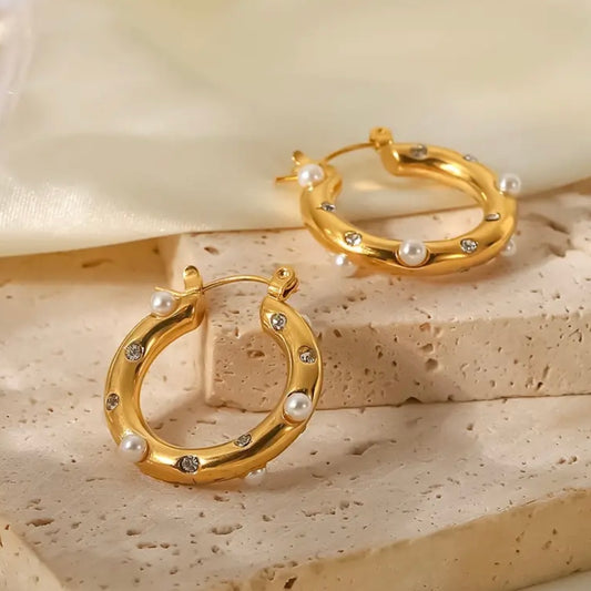 Pearl Gold Hoops