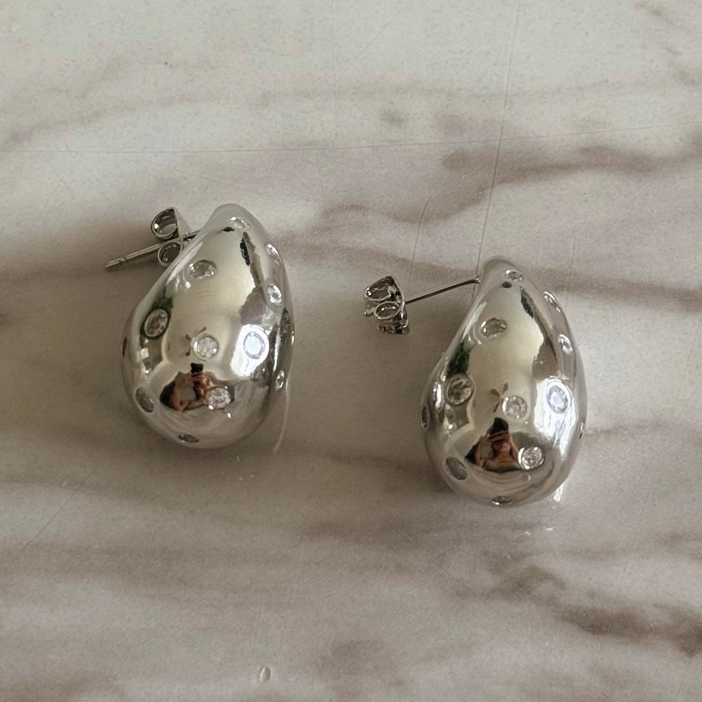 Chunky Diamond Drop Earrings Silver