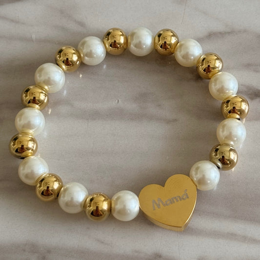 Mama Heart Pearls Bracelet Gold