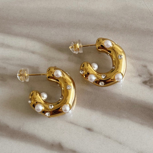 Mini Pearl Gold Hoops