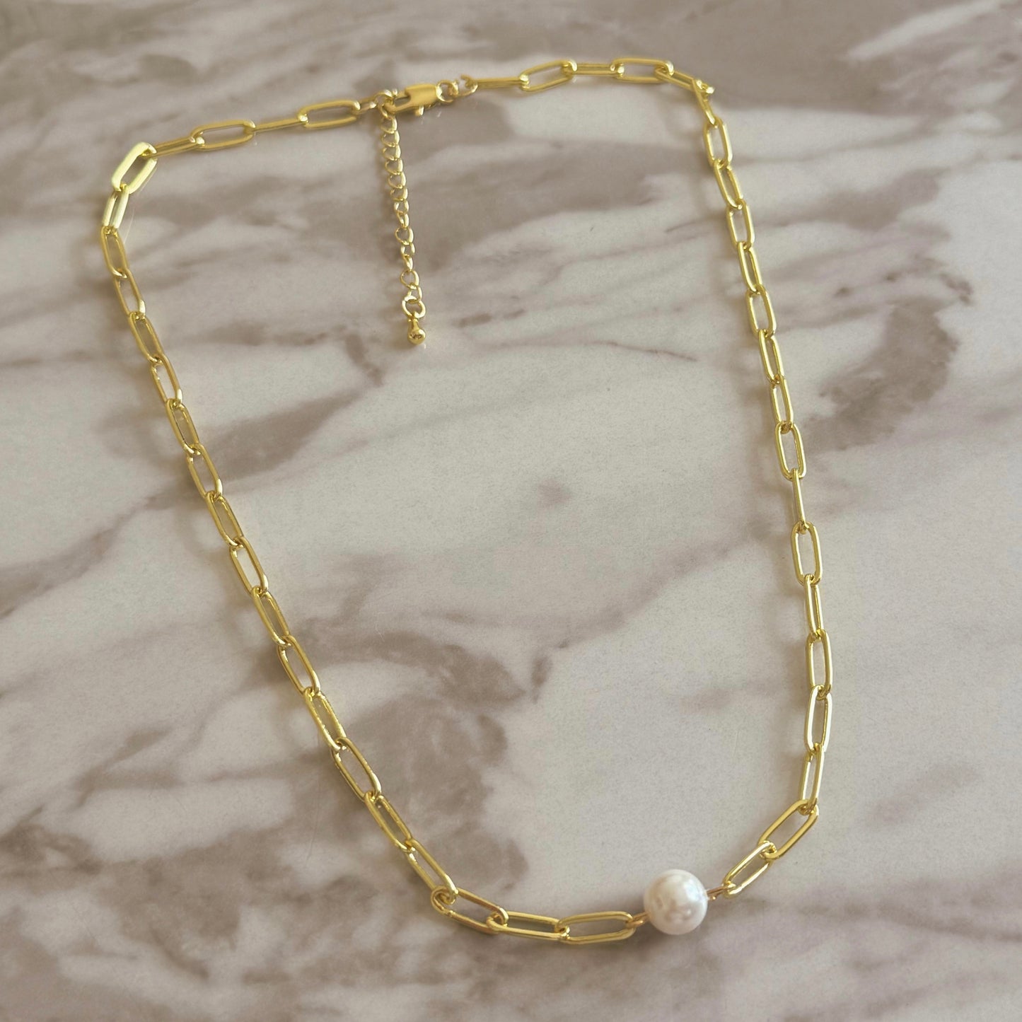 Paper Clip Pearl Necklace