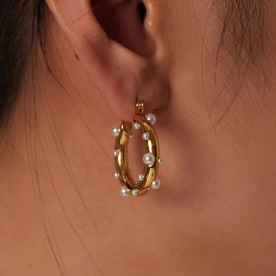 Pearl Gold Hoops