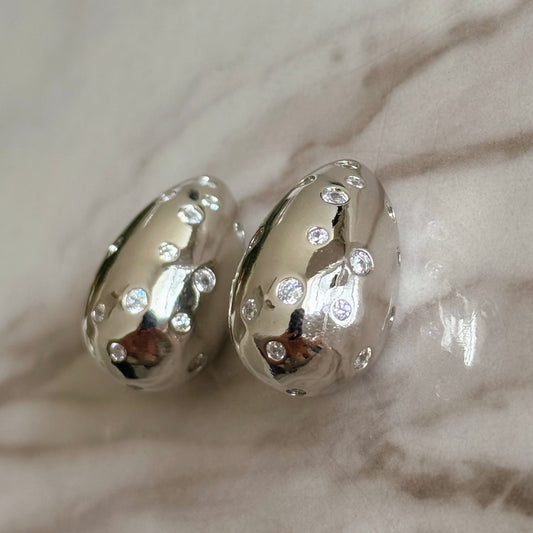 Chunky Diamond Drop Earrings Silver