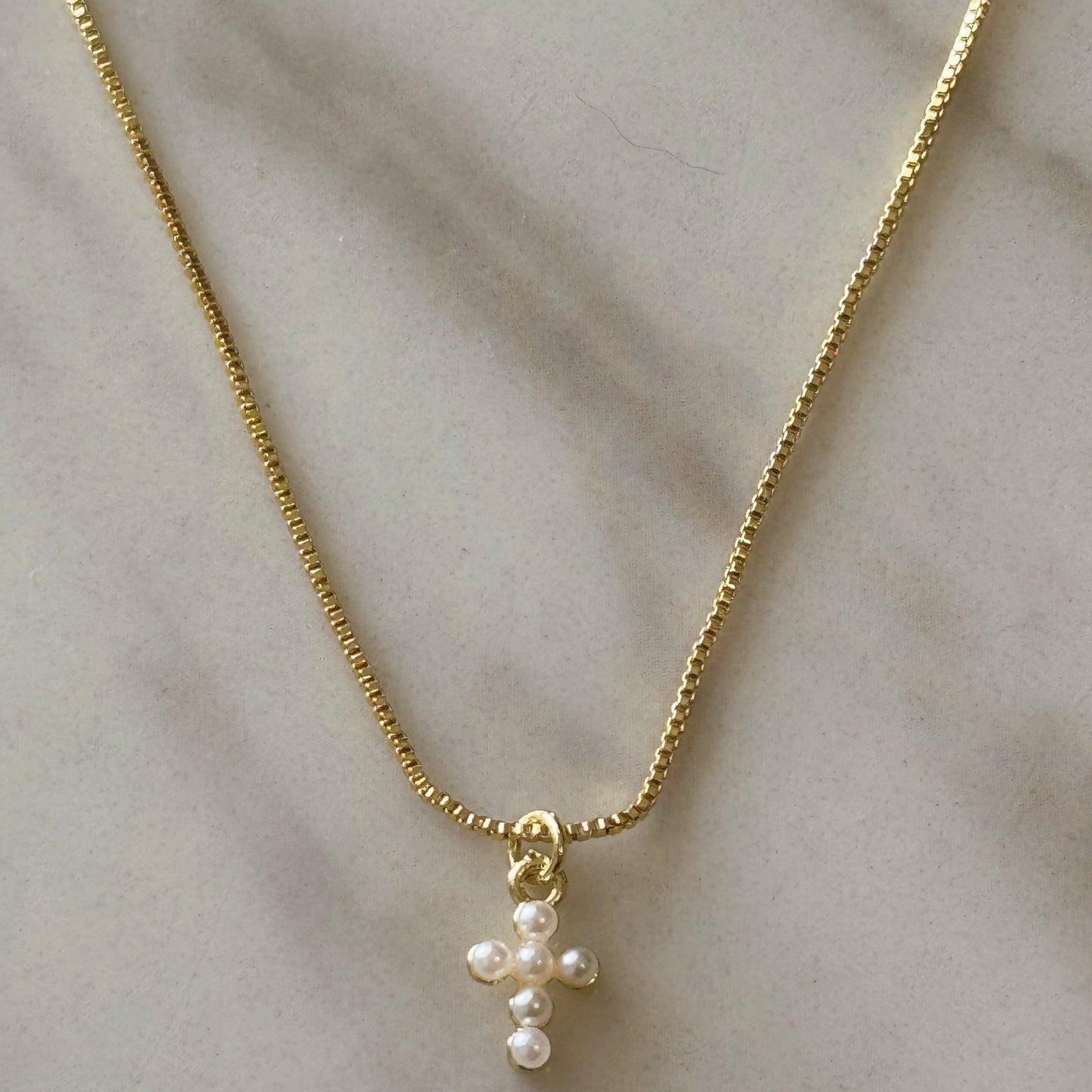 Mini Pearl Cross Necklace